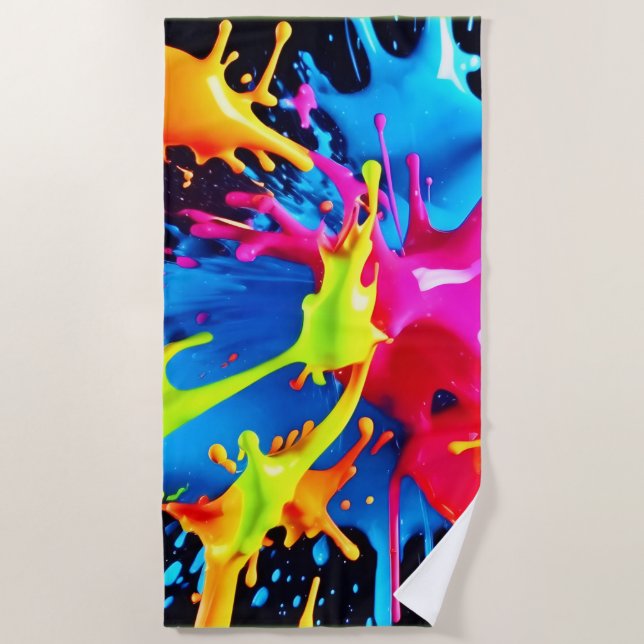 Serviette De Plage Bright Neon Splashes en art Abstrait (Devant)