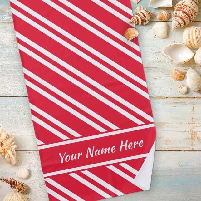 Serviette De Plage Bright Red and White Stripes (Créateur téléchargé)