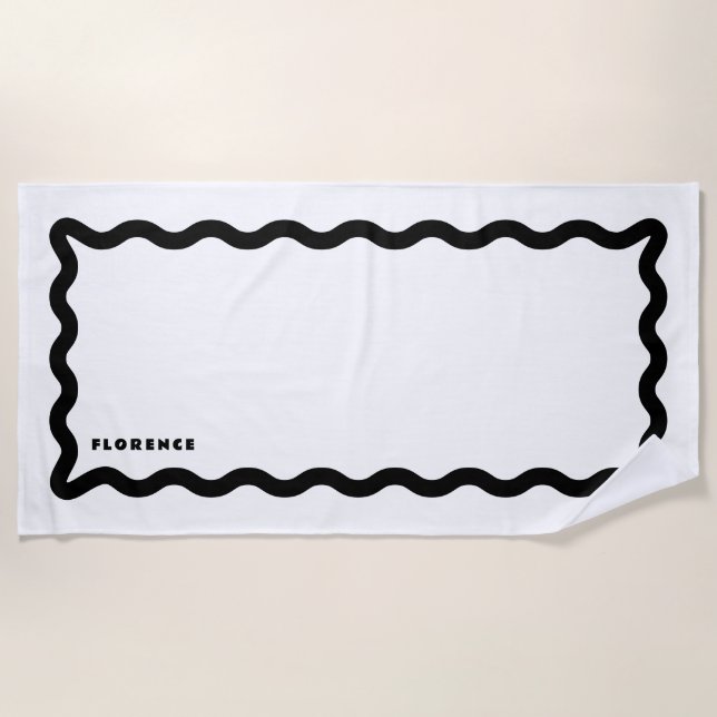 Serviette De Plage Brique noire et blanche avec texte (Devant)