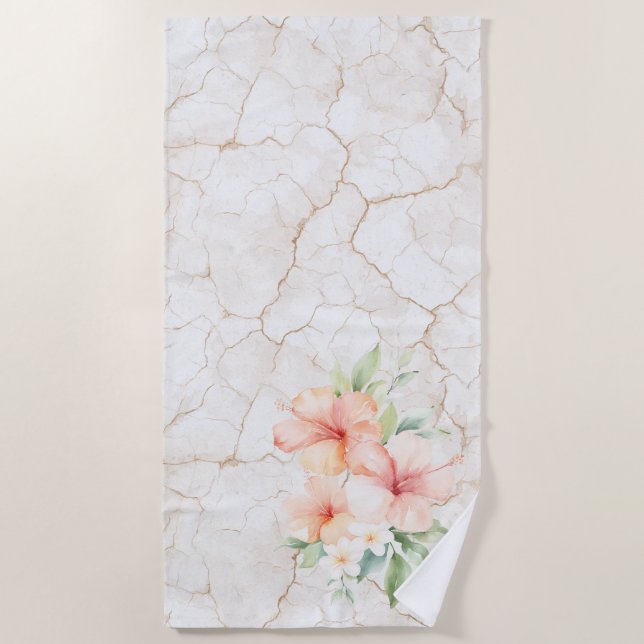 Serviette De Plage Brise d'été Rouge pêche Hibiscus   (Devant)