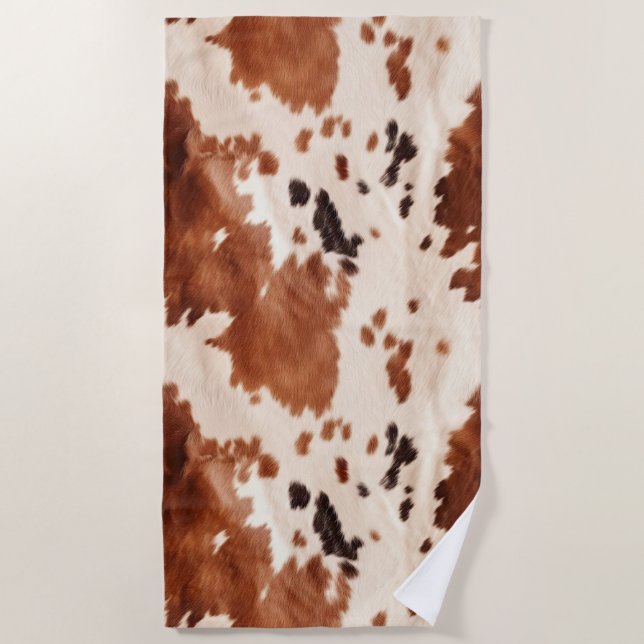 Serviette De Plage Brown Cream Southwest Cowhide Christmas (Devant)