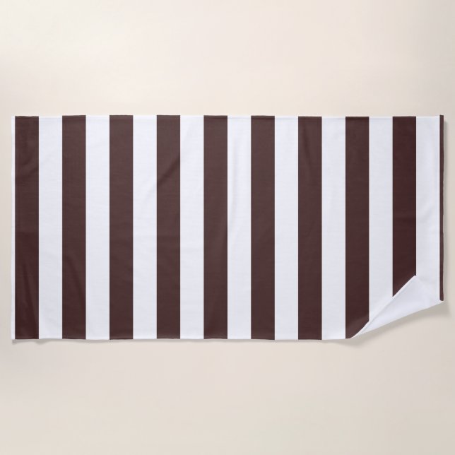 Serviette De Plage Brun et blanc rayures verticales café (Devant)