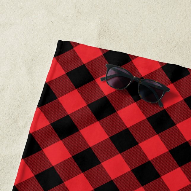 Serviette De Plage Buffalo Plaid Red Black Check (En situation)
