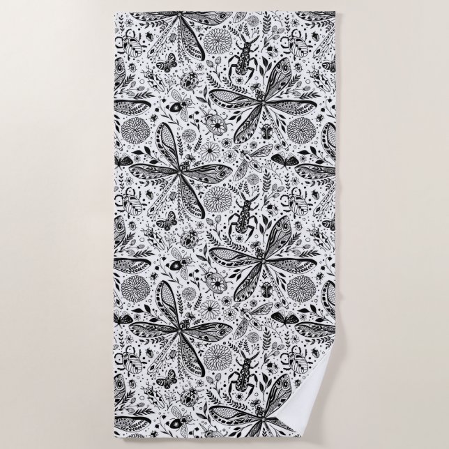 Serviette De Plage Bugs de Doodle sur bleu foncé (Devant)