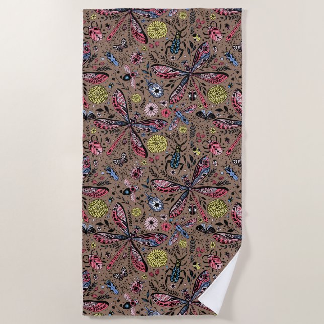 Serviette De Plage Bugs de Doodle sur mocha brown (Devant)