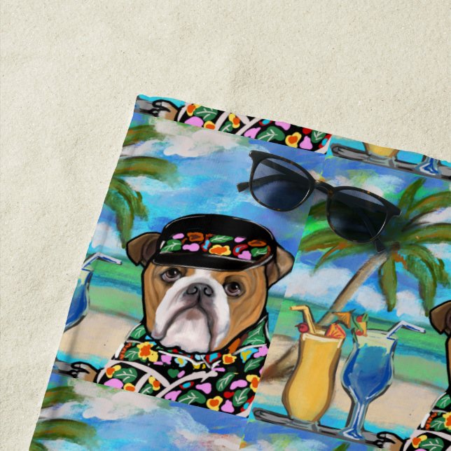 Serviette De Plage Bulldog (En situation)