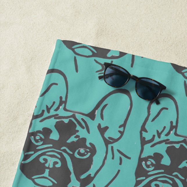 Serviette De Plage Bulldog français (En situation)