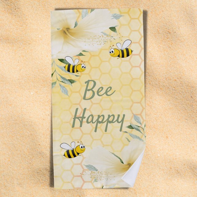 Serviette De Plage Bumble abeilles jaunes fleurs abeilles heureux (Créateur téléchargé)