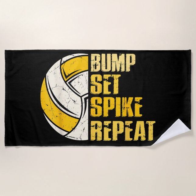 Serviette De Plage Bump Set Spike Répéter Volleyball Funny (Devant)