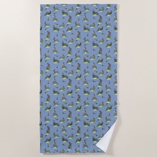 Serviette de plage Bunny Carrot Craze (Bleu) (Devant)
