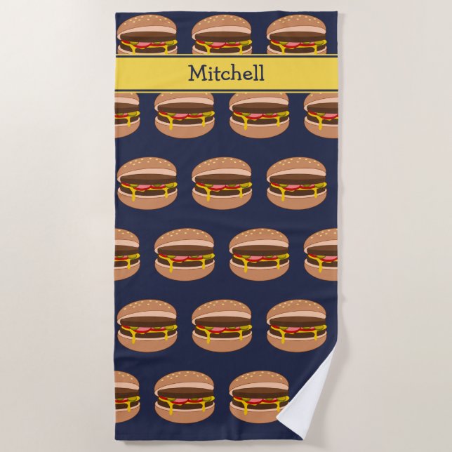 Serviette De Plage Burger Graphic - Fun Cheeseburger avec votre nom (Devant)