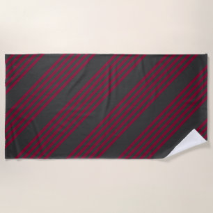 Serviette De Plage Burgundy rouge et charbon de bois cinq bandes moti