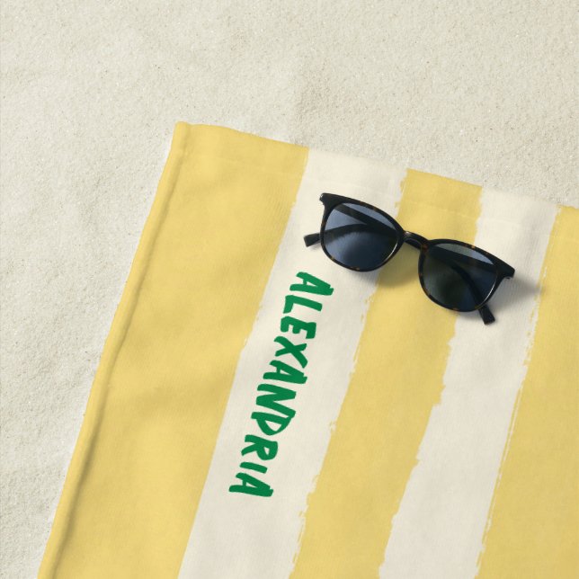 Serviette De Plage Butter Yellow Striped Chic Personalized Summer (En situation)