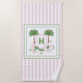 Serviette De Plage Cabana Stripes Palm Beach Monogram Crest