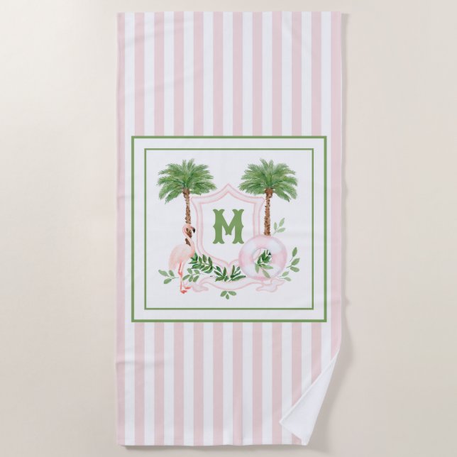 Serviette De Plage Cabana Stripes Palm Beach Monogram Crest (Devant)
