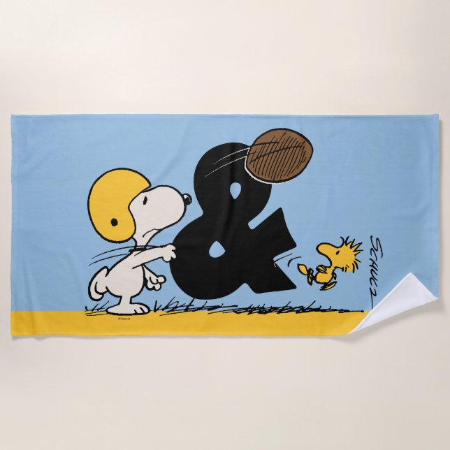 Serviette De Plage cacahuètes | Football Snoopy & Woodstock (Devant)