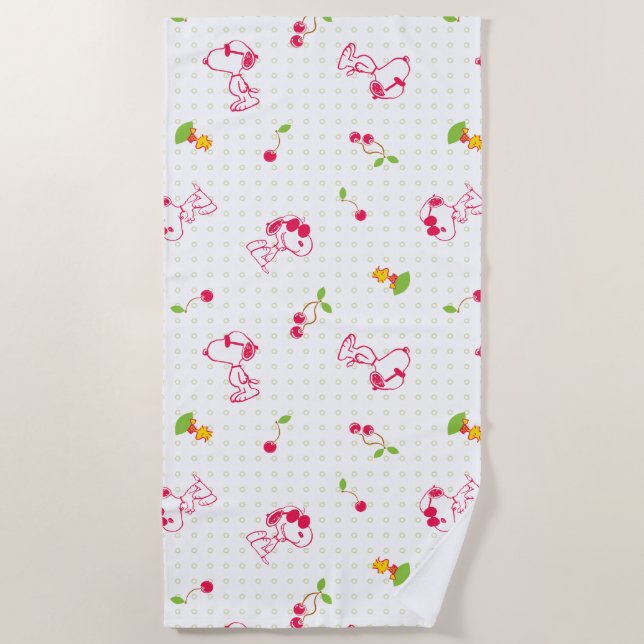 Serviette De Plage cacahuètes | Snoopy & Woodstock Cherry Motif (Devant)
