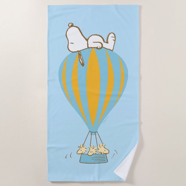 Serviette De Plage cacahuètes | Snoopy & Woodstock Hot Air Balloon (Devant)