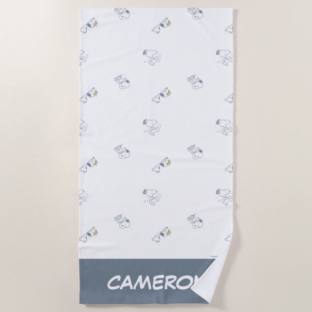 Serviette De Plage cacahuètes | Snoopy & Woodstock Motif gris doux (Devant)