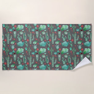 Serviette De Plage cactus and ladybutern pattern - black background