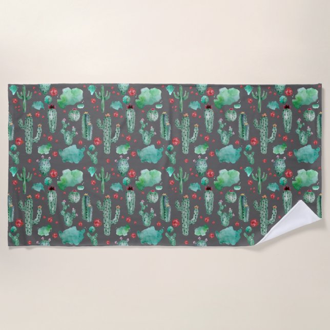 Serviette De Plage cactus and ladybutern pattern - black background (Devant)