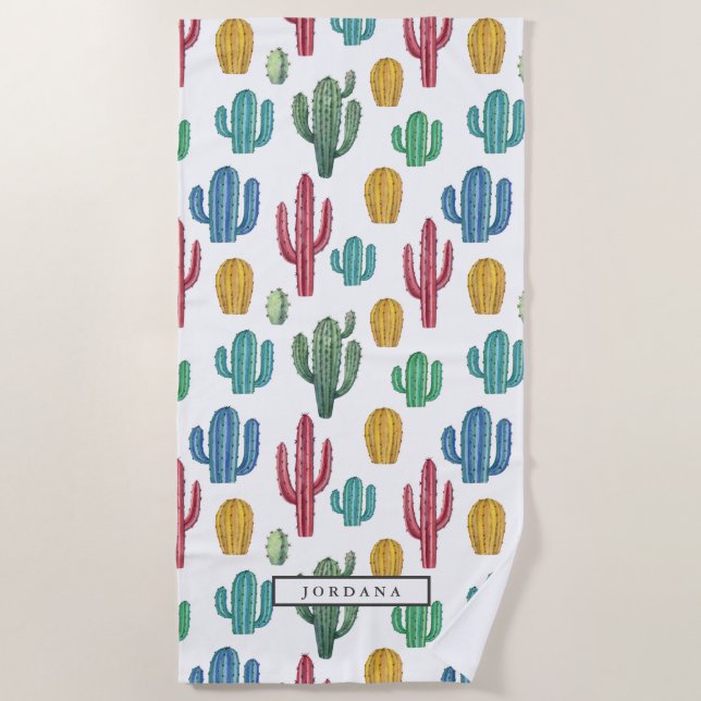 Serviette De Plage Cactus colorés | Thème du désert Personnalisé (Devant)