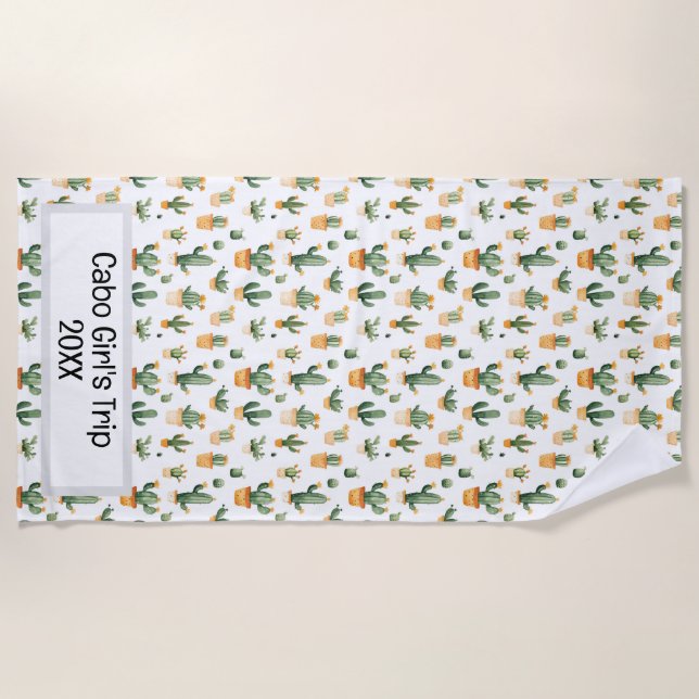 Serviette De Plage Cactus pointillés sur blanc (Devant)