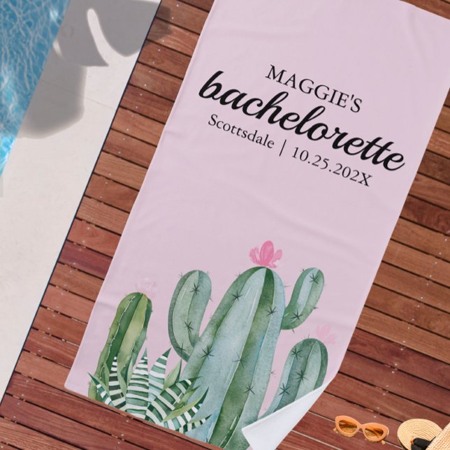 Serviette De Plage Cactus Succulent Désert Bachelorette rose (Créateur téléchargé)