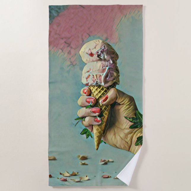Serviette De Plage Cadeau amoureux de crème glacée (Devant)