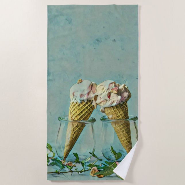 Serviette De Plage Cadeau amoureux de crème glacée (Devant)