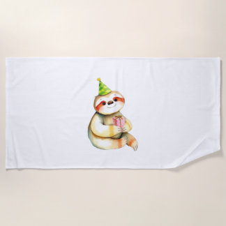 Serviette De Plage Cadeau d'anniversaire de paresseux chapeau de fête