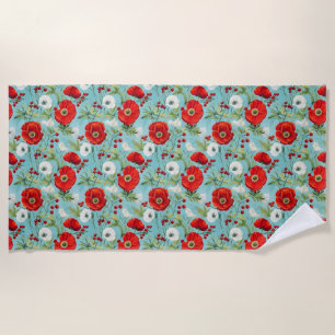 Serviette De Plage Cadeau d'anniversaire Pavot rouge et blanc sans