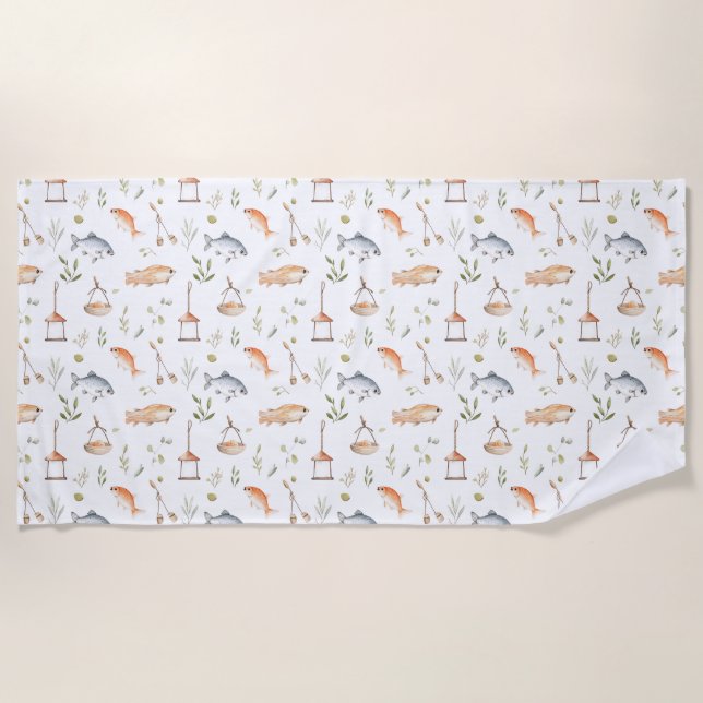 Serviette De Plage Cadeau d'anniversaire | Pêche avec moi (Devant)