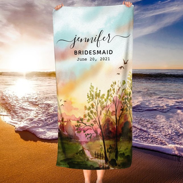 Serviette De Plage Cadeau de demoiselle d'honneur - Nom personnalisé  (Bridesmaid Gift - Maid of Honor Personalized Name Beach Towel)