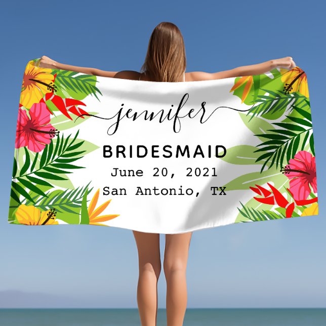 Serviette De Plage Cadeau de Demoiselle d'Honneur Personnalisé, Coutu (Personalized Bridesmaid Gift, Bachelorette Custom Beach Towel)