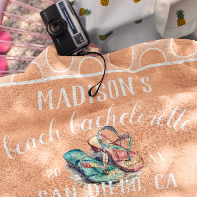 Serviette De Plage Cadeau de fête de bachelorine à pois pêche (Créateur téléchargé)
