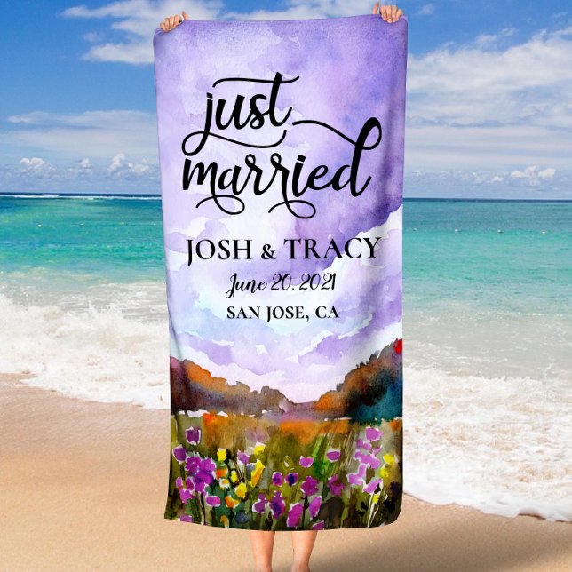 Serviette De Plage Cadeau de fiançailles, Cadeau de mariés, Mariés (Engagement Gift, Bride and Groom Gift Just Married Beach Towel)