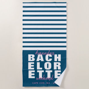 Serviette De Plage Cadeau de la marine moderne bleu et rose Bachelore