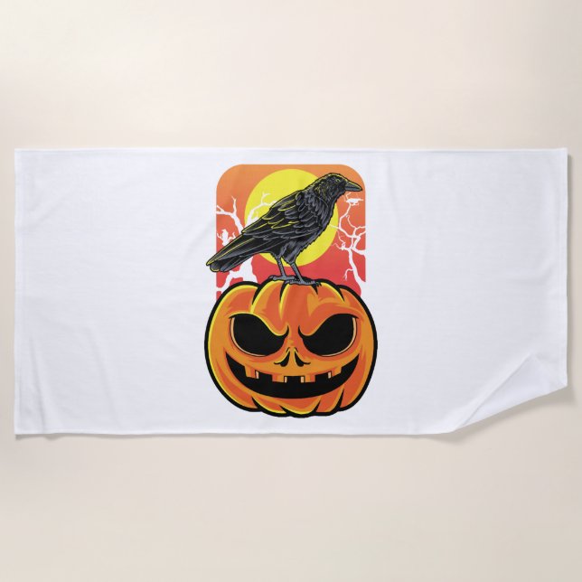 Serviette De Plage Cadeau de l'observateur d'oiseaux Halloween Crow (Devant)