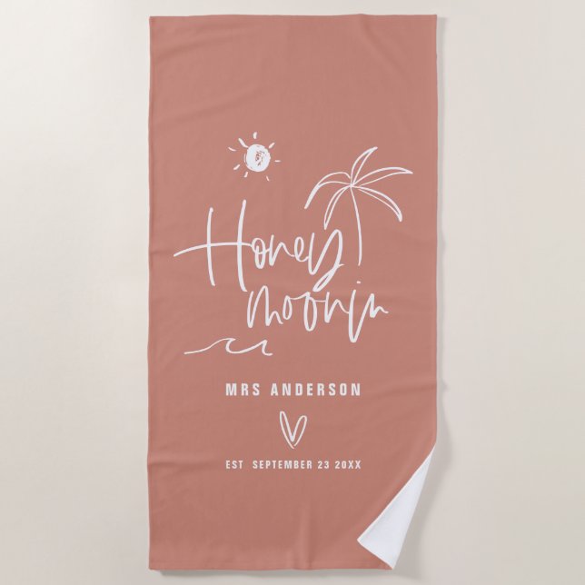 Serviette De Plage Cadeau de mariage palmier de lune de miel (Devant)