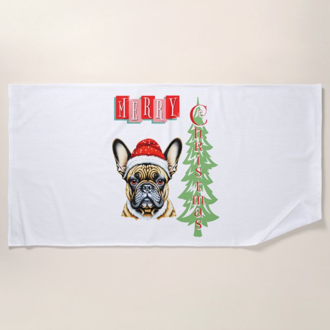Serviette De Plage Cadeau de Noël pour Bulldog (Devant)