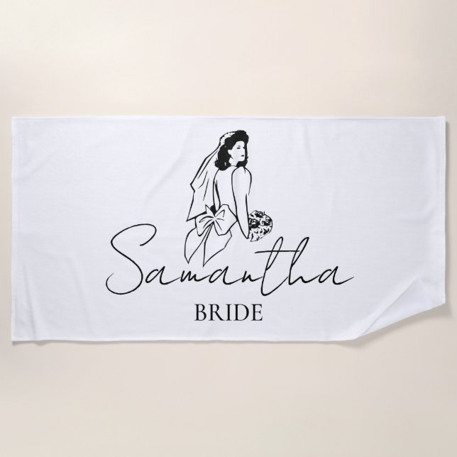 Serviette De Plage Cadeau de nom de mariée personnalisé (Devant)