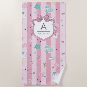 Serviette De Plage Cadeau de pickleball rose prépa avec monogramme po