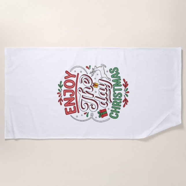 Serviette De Plage Cadeau de rennes de Noël Profitez de la journée (Devant)