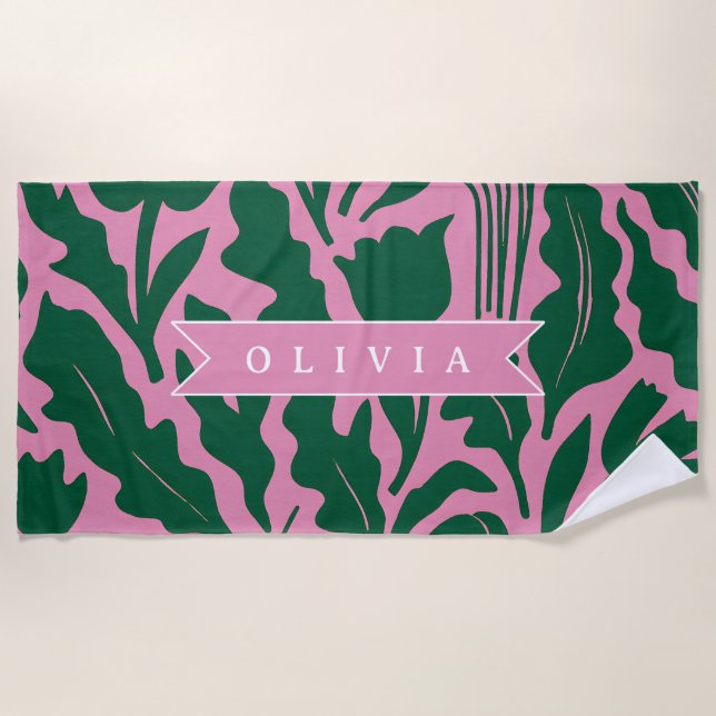 Serviette De Plage Cadeau Personnalisé de Fleur Botanique Rose Foncé  (Devant)
