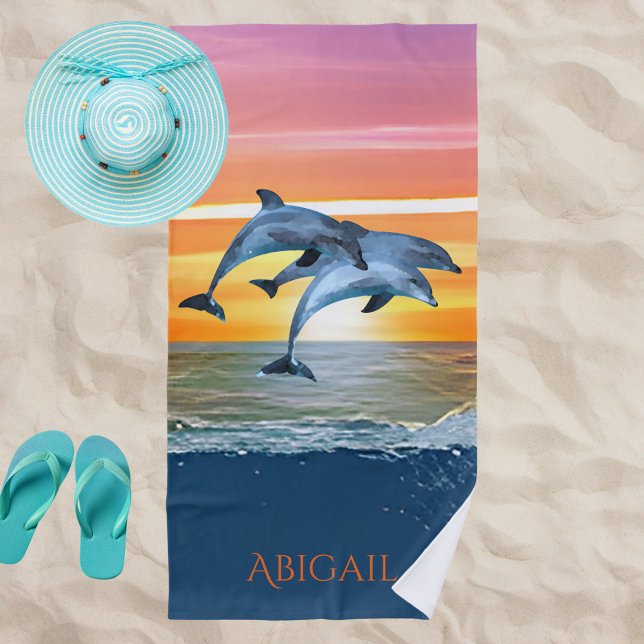 Serviette De Plage Cadeau personnalisé Dolphin Ocean Beach pour elle (Créateur téléchargé)