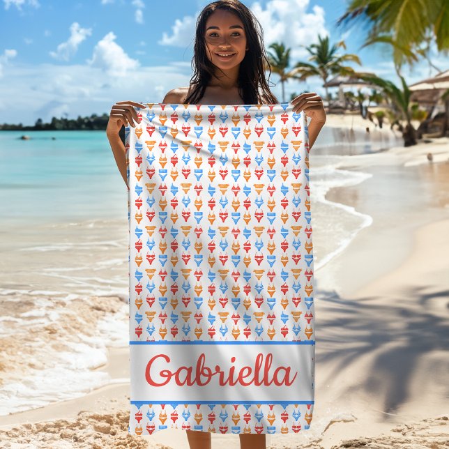 Serviette De Plage Cadeau Personnalisé Nom Chic Fête à la Piscine Pla (Créateur téléchargé)