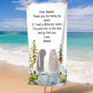 Serviette De Plage Cadeau pour Soeur avec message personnalisé