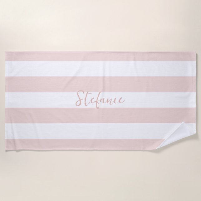 Serviette De Plage Cadeaux de bapteme chic élégant rayure rose (Devant)