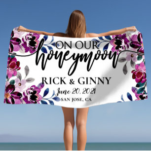 Serviette De Plage Cadeaux de lune de miel mariage - Floral personnal